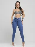 Calça Skinny Cintura Alta em Lavado Médio Pit Bull Jeans Modeladora