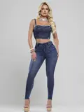 Calça Hot Pants Cintura Alta Modeladora com Lavado Escuro Pit Bull Jeans