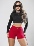 Short Hot Pants Vermelho com Cintura Alta e Empina Bumbum Pit Bull Jeans