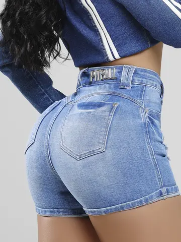 Short Hot Pants Cintura Alta Pit Bull Jeans Casual e Refinado