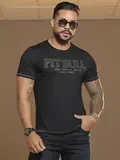 Camiseta Masculina Preta Estilosa com Estampa em Relevo Pit Bull Jeans