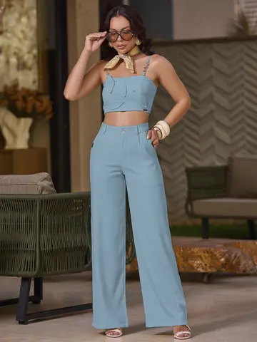 Conjunto Calça e Cropped Sofisticado com Detalhes Elegantes Empório Pit Bull