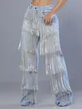 Calça Wide Leg Super Conceito e Fashion com Franjas de Strass Pit Bull Jeans