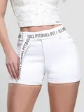 Short Hot Pants Modelador Branco com Cinto Personalizado Pit Bull Jeans