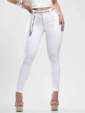 Calça Hot Pants Branca Cintura Alta Modeladora com Cinto Pit Bull Jeans