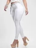 Calça Hot Pants Branca Cintura Alta Modeladora com Cinto Pit Bull Jeans