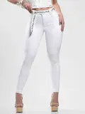 Calça Hot Pants Branca Cintura Alta Modeladora com Cinto Pit Bull Jeans
