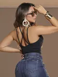Blusa Sexy Preta Pit Bull Jeans Sofisticada e Casual com Alças Personalizadas