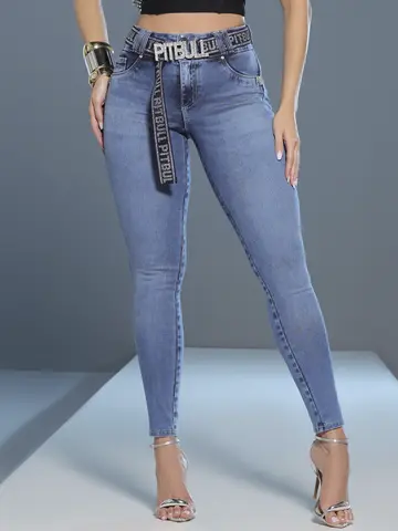 Calça Skinny Modeladora e Glamourosa com Cinto de Strass Pit Bull Jeans
