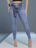 Calça Skinny Modeladora e Glamourosa com Cinto de Strass Pit Bull Jeans