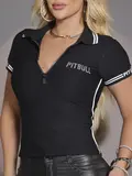 Polo Feminina Preta Sofisticada com Detalhes Personalizados Pit Bull Jeans