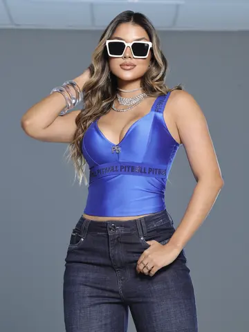 Blusa Sexy Elegante com Decote e Elástico Personalizado Pit Bull Jeans