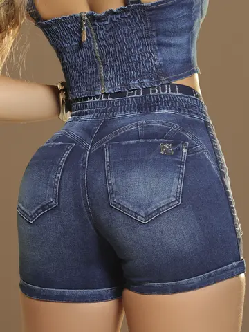 Short Jeans Estiloso com Elástico Personalizado e Amarração Pit Bull Jeans