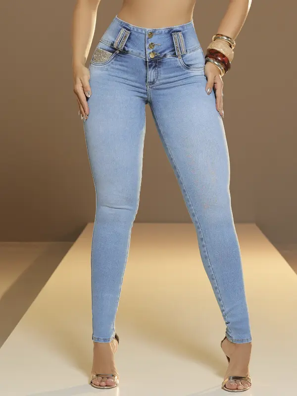 Calça Skinny Cós Largo Modeladora e Estilosa com Bordado Manual Pit Bull Jeans