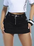 Short Saia Preta Confortável e Estiloso com Cordão de Strass Pit Bull Jeans