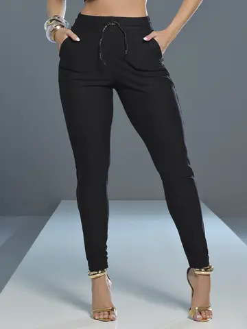 Calça Jogger Preta Confortável e Estilosa com Elástico Lateral Pit Bull Jeans