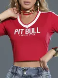 Cropped Vermelho com Gola V Fashion e Casual Pit Bull Jeans