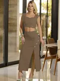 Conjunto Cropped e Saia Empório Pit Bull Elegante e Refinado com Fenda Lateral