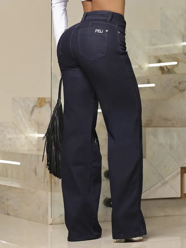 Calça Wide Leg Jeans Escuro Confortável e Estilosa Pit Bull Jeans