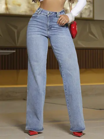 Calça Wide Leg Pit Bull Jeans Confortável e Casual com Lavado Claro