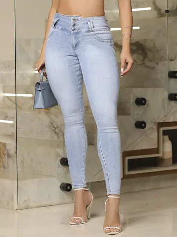 Calça Skinny Cós Largo Confortável e Refinada com Lavado Claro Pit Bull Jeans