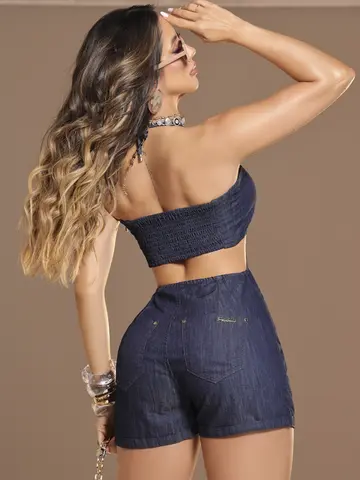 Macaquinho Jeans Escuro com Alças Personalizadas Pit Bull Jeans