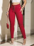 Calça Clochard Vermelha Modeladora com Cinto de Strass Pit Bull Jeans