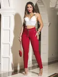 Calça Clochard Vermelha Modeladora com Cinto de Strass Pit Bull Jeans
