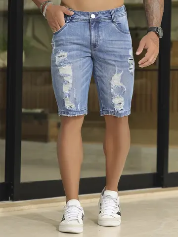 Bermuda Masculina Confortável e Casual com Estilo Destroyed Pit Bull Jeans