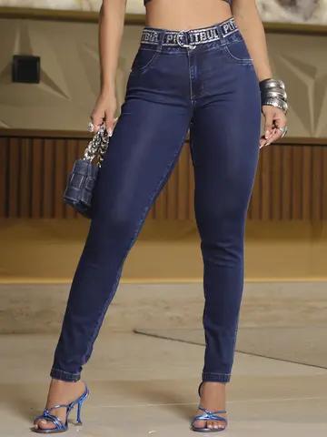 Calça Skinny Modeladora e Casual com Cinto Personalizado Pit Bull Jeans
