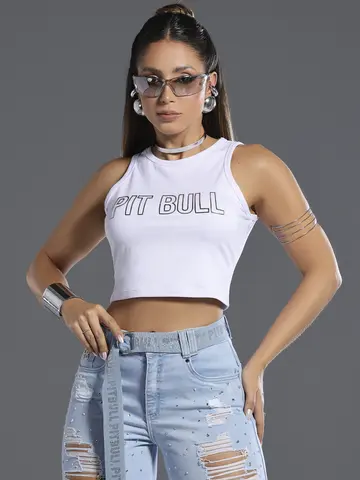 Regata Cropped Casual e Confortável com Relevo em Foil Pit Bull Jeans