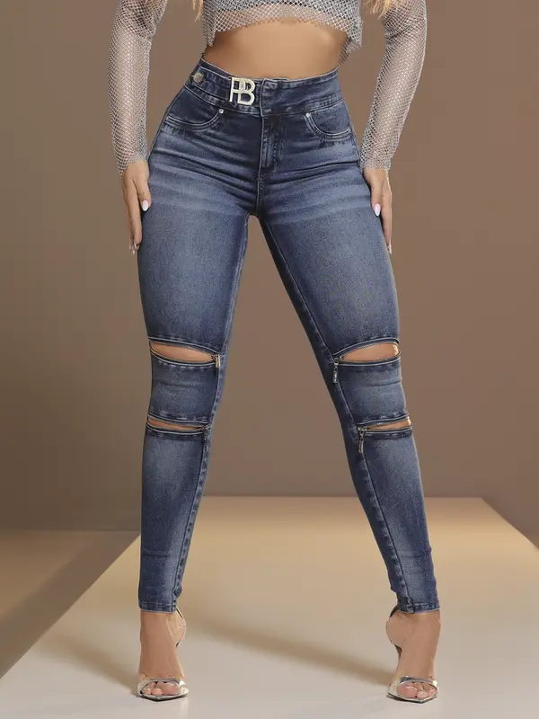 Calça Skinny Estilosa com Efeito Destroyed e Detalhes Únicos Pit Bull Jeans