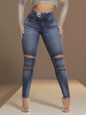 Calça Skinny Estilosa com Efeito Destroyed e Detalhes Únicos Pit Bull Jeans