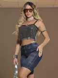 Bermuda Ciclista Modeladora e Confortável com Bordado de Strass Pit Bull Jeans