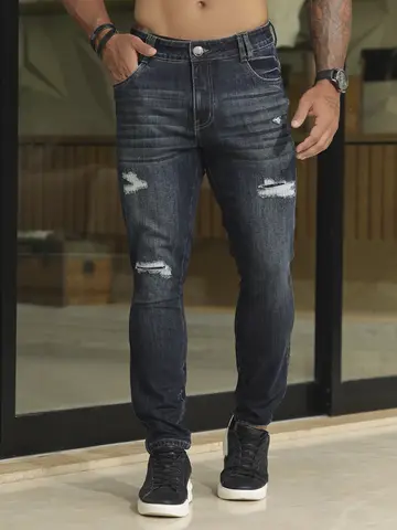 Calça Masculina Estilosa e Sofisticada com Detalhes Puídos Pit Bull Jeans