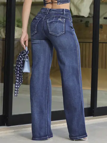 Calça Wide Leg Pit Bull Jeans Sofisticada e Casual com Lavado Escuro