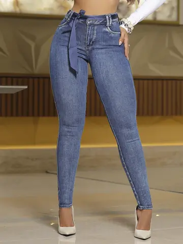 Calça Hot Pants Cintura Alta Modeladora com Cinto Acetinado Pit Bull Jeans
