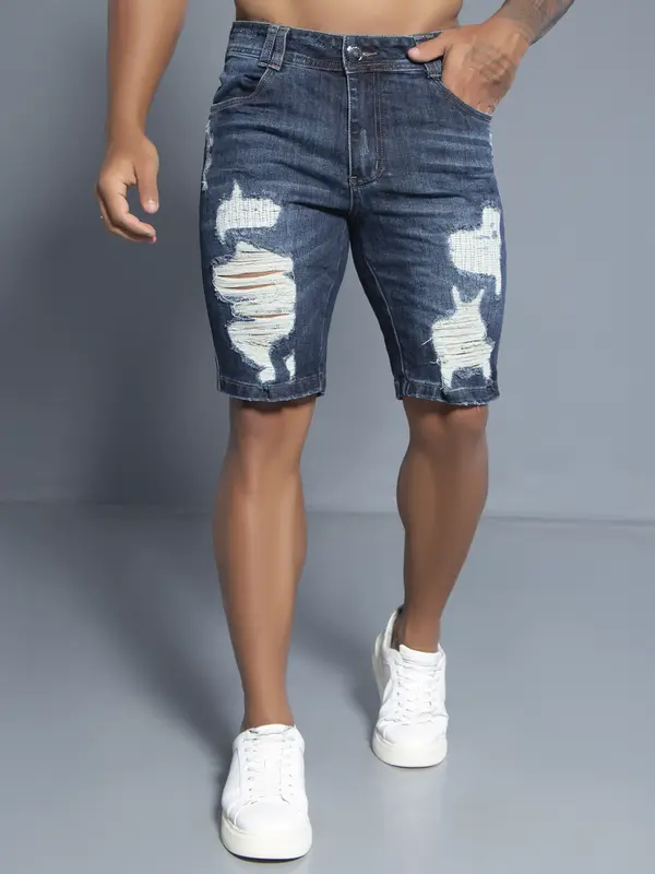 Bermuda Masculina Pit Bull Jeans Estilosa e Sofisticada com Detalhes Destroyeds