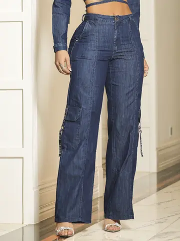 Calça Pantalona Pit Bull Jeans Sofisticada e Elegante com Bolsos Cargo