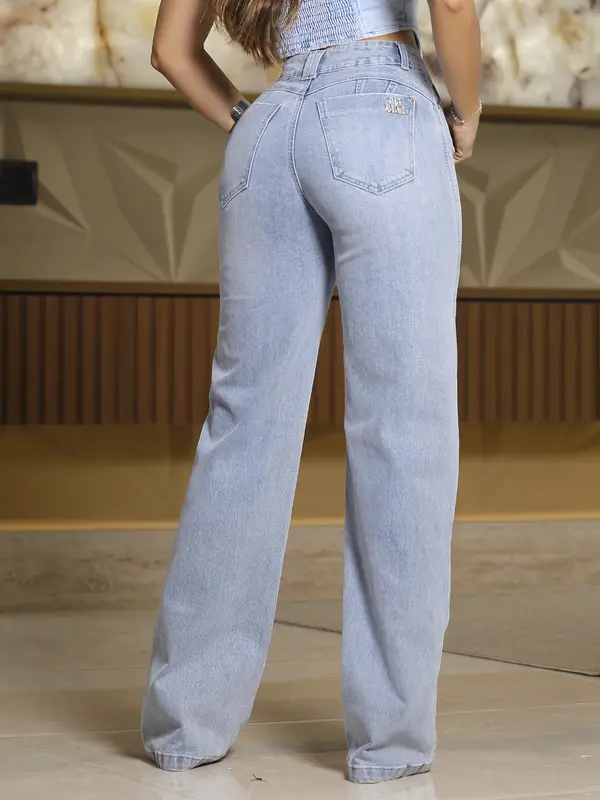 Calça Wide Leg Sofisticada e Casual com Lavado Claro Pit Bull Jeans