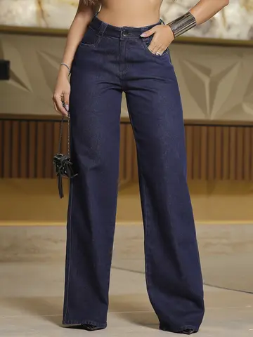 Calça Wide Leg Confortável e Estilosa com Lavado Escuro Pit Bull Jeans