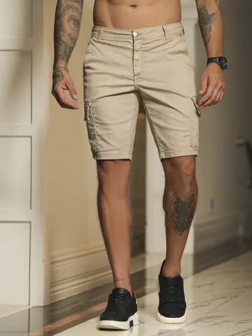 Bermuda Masculina Color Pit Bull Jeans Casual e Sofisticada com Bolsos Cargo