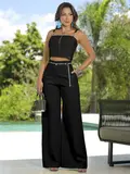 Conjunto Calça e Cropped Empório Pit Bull Sofisticado e Elegante com Cinto de Strass