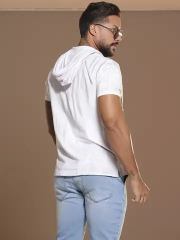 Camiseta Masculina Estampada Pit Bull Jeans Confortável com Capuz Estiloso