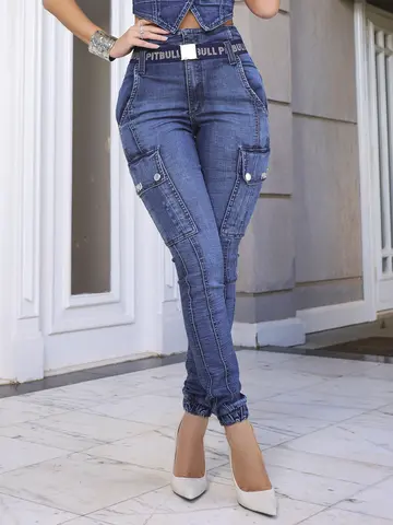 Calça Jogger Elegante com Cinto Personalizado e Bolsos Cargo Pit Bull Jeans