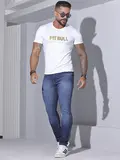 Camiseta Gola O Casual e Sofisticada com Estampa Metalizada Pit Bull Jeans