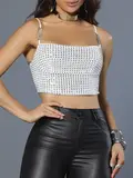 Cropped Conceito Elegante Pit Bull Jeans com Pedrarias e Enfeite nas Alças