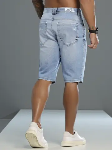 Bermuda Masculina Pit Bull Jeans Casual e Confortável com Detalhes Puídos