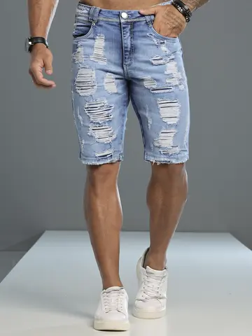 Bermuda Masculina Pit Bull Jeans Confortável e Sofisticada com Estilo Destroyed