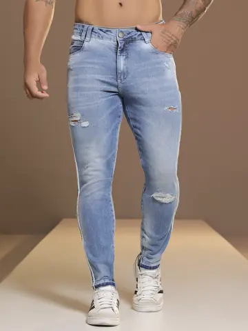 Calça Masculina Pit Bull Jeans Confortável e Sofisticada com Faixas Laterais